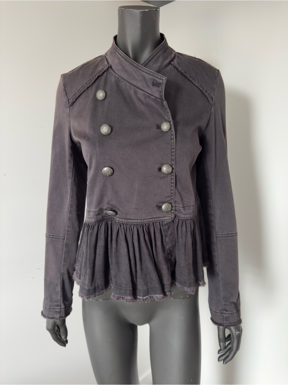 Free People Military Peplum Double Breasted Jacket Black Size S